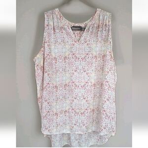 Renuar V Neck Sleeveless Hi Lo Hem Smock Pink Floral Print Sz Large